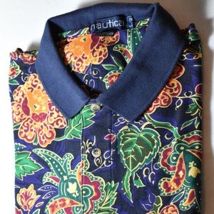Nautica Mens Flower MultiColor Large SS Polo